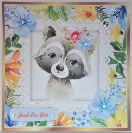 Pretty water colour badger with tropical flowers 8x8 by Hazel Underwood