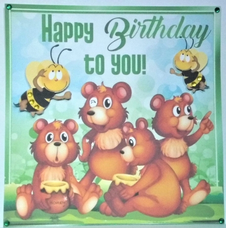 Bears with honey and bumble bees 8x8 by Hazel Underwood