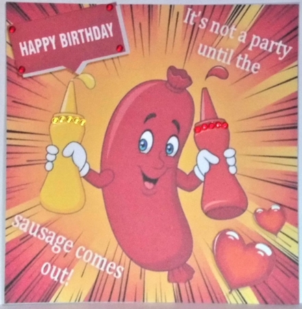 4 Toony Sausage card fronts 8x8  (Adult Humour) Mini kit by Hazel Underwood