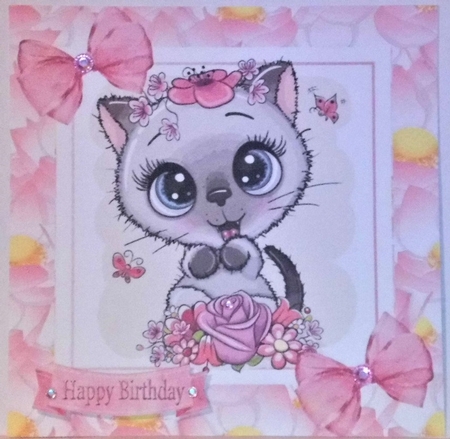 Cute kitten with pink roses in flower frame 8x8 mini kit by Hazel Underwood