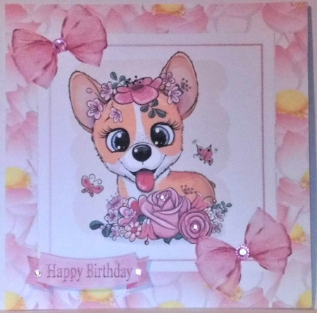 Cute corgi with pink roses in flower frame 8x8 mini kit by Hazel Underwood