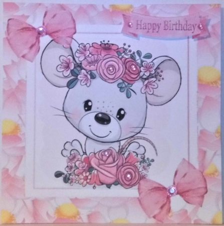 Cute mouse with pink roses in flower frame 8x8 mini kit by Hazel Underwood