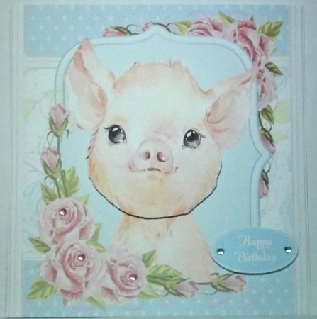Gorgeous Pink Pig Shabby Chic 8x8 by Hazel Underwood