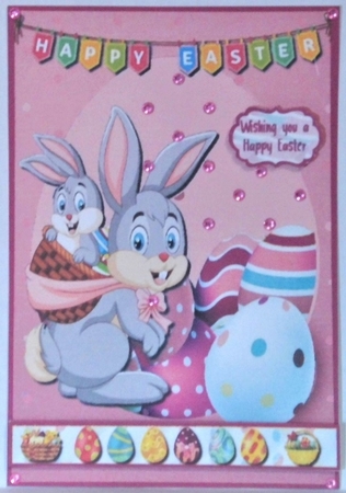 Easter eggs and Rabbits pink by Hazel Underwood