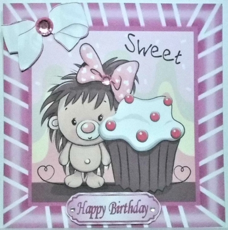 Cute Hedgy with Cupcake with bow in pink stripe 8x8 frame by Hazel Underwood