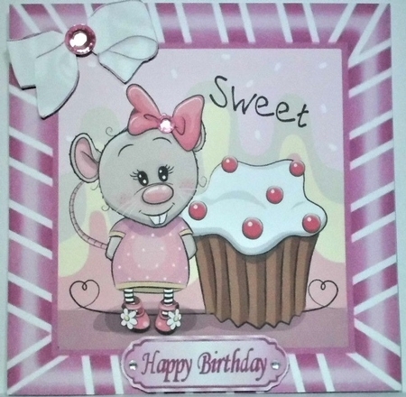 Cute rat with Cupcake with bow in pink stripe 8x8 frame by Hazel Underwood