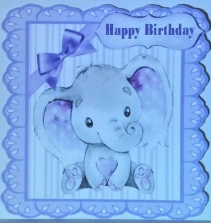 Cute watercolour Elephant with purple corner bow 7x7 by Hazel Underwood