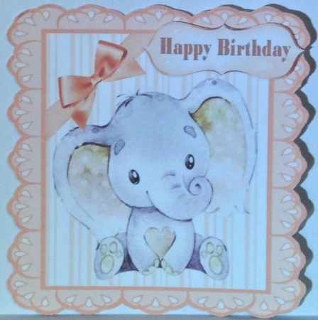 Cute watercolour Elephant with peach corner bow 7x7 by Hazel Underwood