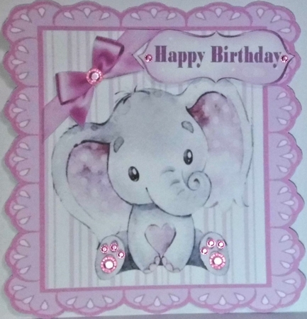  4 Cute watercolour Elephants with corner bows card fronts 7x7 mini kit by Hazel Underwood