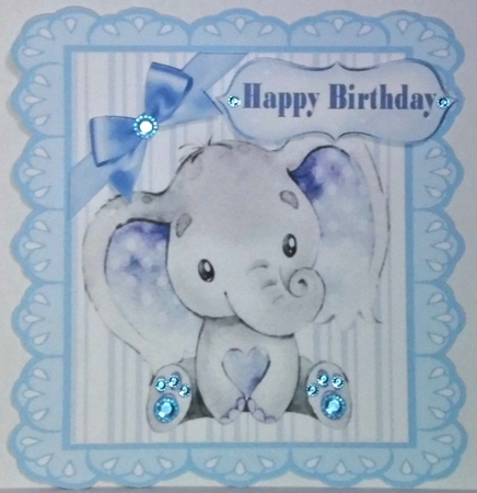  4 Cute watercolour Elephants with corner bows card fronts 7x7 mini kit by Hazel Underwood