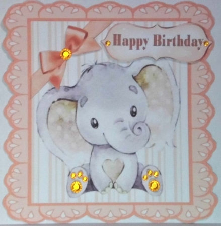  4 Cute watercolour Elephants with corner bows card fronts 7x7 mini kit by Hazel Underwood