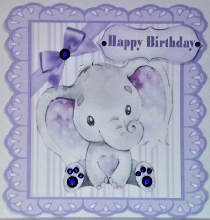  4 Cute watercolour Elephants with corner bows card fronts 7x7 mini kit by Hazel Underwood