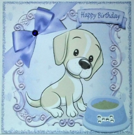  4 cute puppies with bowls of food  card fronts 8x8 mini kit  by Hazel Underwood