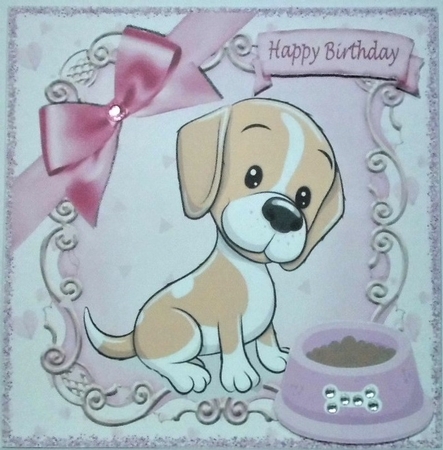  4 cute puppies with bowls of food  card fronts 8x8 mini kit  by Hazel Underwood