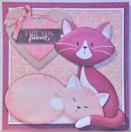 Purrfect Pals 7.5 Inch Square Card Front with Decoupage, Insert & Extra Sentiment Tags by Hazel Underwood