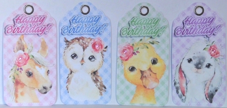 4 Lovely Gingham Tags with cute water colour animals (one) by Hazel Underwood
