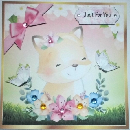 Pretty watercolour fox with butterflies in floral frame 8x8 by Hazel Underwood
