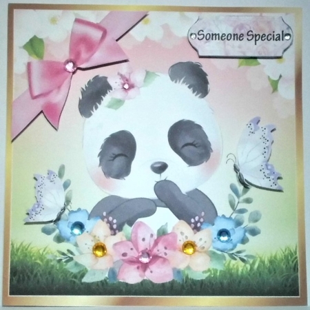 Pretty watercolour panda with butterflies in floral frame 8x8 by Hazel Underwood