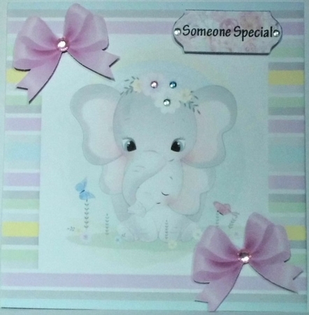 Cute mum ele with baby in candy stripe 8x8 frame with pink bows by Hazel Underwood