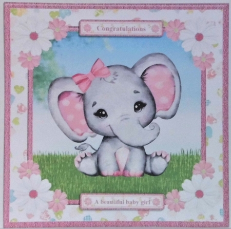 New Baby Girl Card Topper & Decoupage by Hazel Underwood