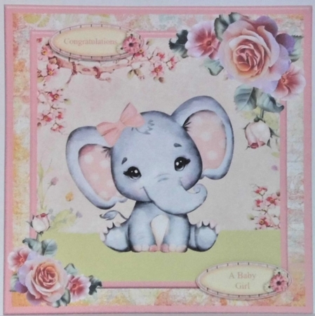New Baby Girl Card Topper & Decoupage by Hazel Underwood