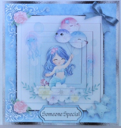 birthday card with cute flowers mermaid by Hazel Underwood