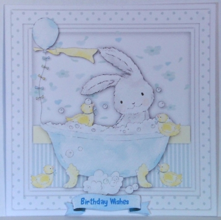 Rabbits Birthday Bath , Blue by Hazel Underwood