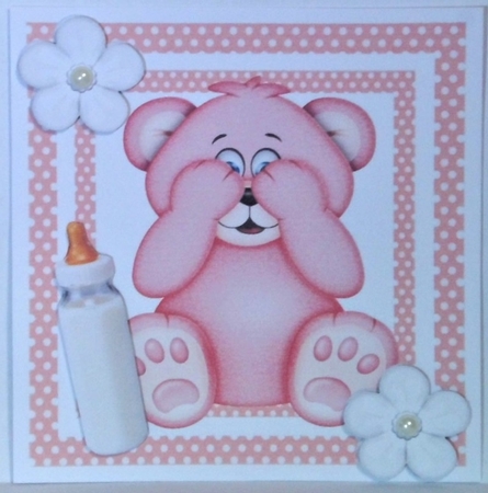 Cute pink peekaboo teddy bear in polkadot  8x8 frame by Hazel Underwood