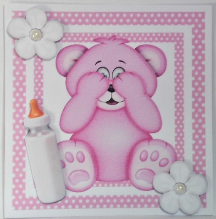 Cute cerise peekaboo teddy bear in polkadot  8x8 frame by Hazel Underwood