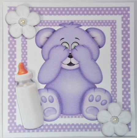 Cute purple peekaboo teddy bear in polkadot  8x8 frame by Hazel Underwood