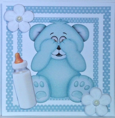Cute turq peekaboo teddy bear in polkadot  8x8 frame by Hazel Underwood