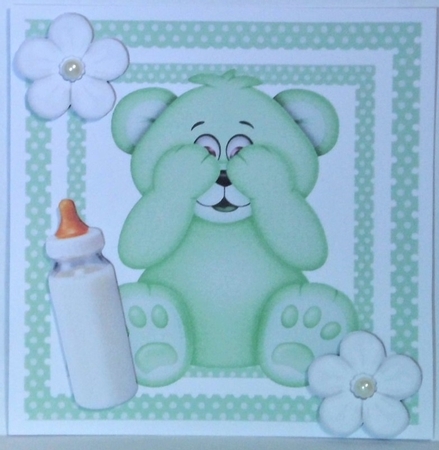 Cute green peekaboo teddy bear in polkadot  8x8 frame by Hazel Underwood