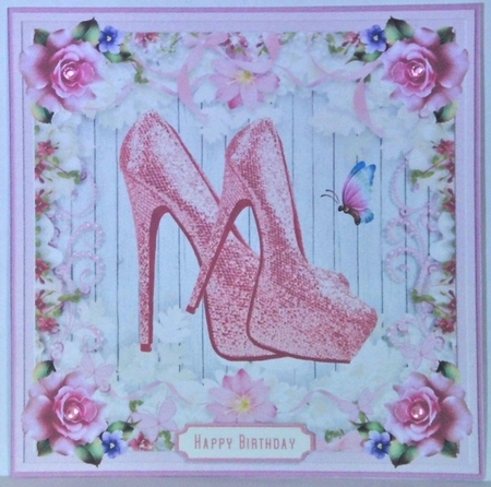 Female Birthday Glitter Shoes 7x7ins Topper 2 by Hazel Underwood