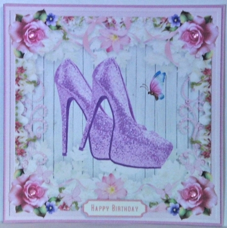 Female Birthday Glitter Shoes 7x7ins Topper 6 by Hazel Underwood