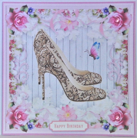 Female Birthday Lace Shoes 7x7ins Topper 2 by Hazel Underwood