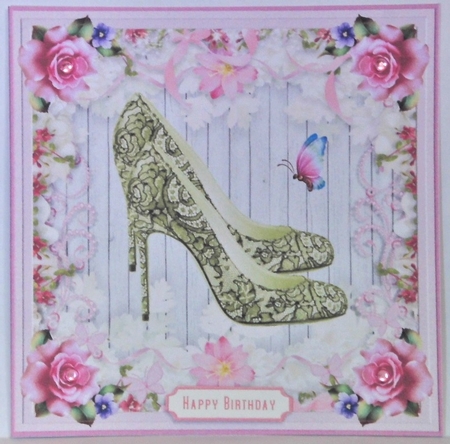 Female Birthday Lace Shoes 7x7ins Topper 3 by Hazel Underwood