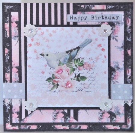 6 x 6 Card Front Dove/Floral with Toppers and Sentiment Toppers Pink/Black/Grey by Hazel Underwood