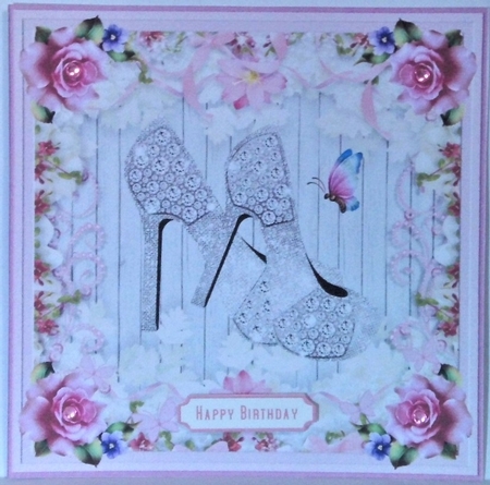 Female Birthday Diamond Shoes 7x7ins Topper 2 by Hazel Underwood