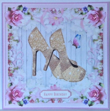 Female Birthday Diamond Shoes 7x7ins Topper 4 by Hazel Underwood