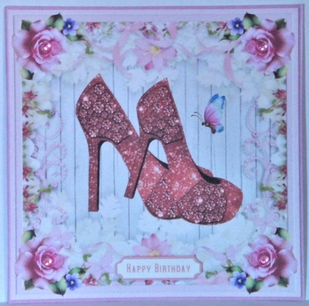 Female Birthday Diamond Shoes 7x7ins Topper 6 by Hazel Underwood