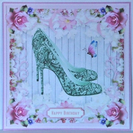 Female Birthday Lace Shoes 7x7ins Topper 4 by Hazel Underwood