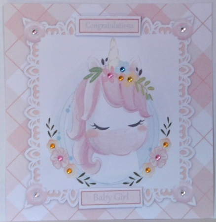 Gorgeous Baby Girl Unicorn with flowers 8x8 by Hazel Underwood