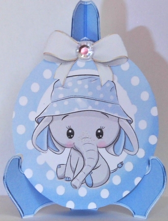 cute ele in sun hat blue polkadot plate and stand by Hazel Underwood