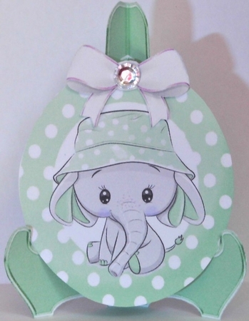 cute ele in sun hat green polkadot plate and stand by Hazel Underwood