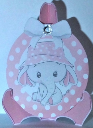 cute ele in sun hat pink polkadot plate and stand by Hazel Underwood