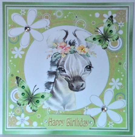Pretty  zebra in floral frame with butterflies 7x7 by Hazel Underwood