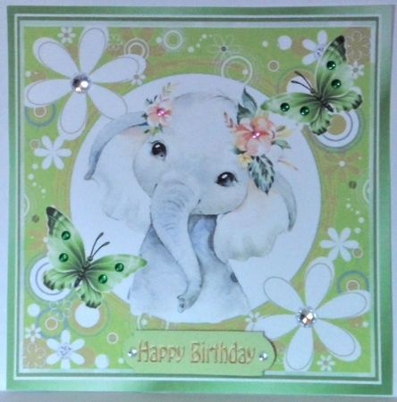  4 Animal card fronts in green floral frames with butterflies 8x8 mini kit by Hazel Underwood