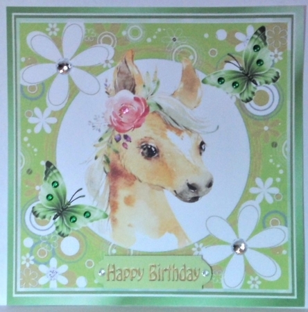 4 Animal card fronts in green floral frames with butterflies 8x8 mini kit by Hazel Underwood