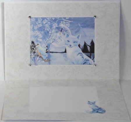 A5 Card Insert Nighttime By The Lake Fox/Birds Midnight Blue on Cream Background by Hazel Underwood