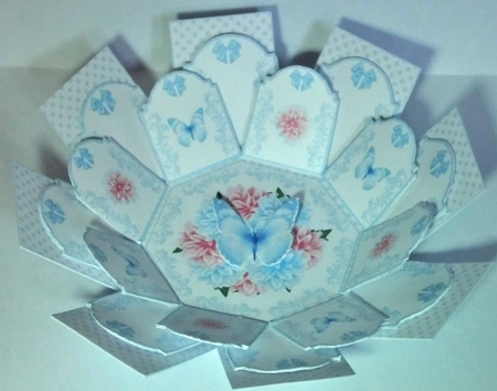 Pink and blue daliah exploding box card with matching gift box. by Hazel Underwood